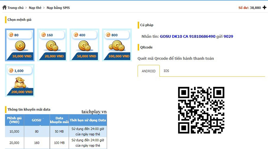 Nạp thẻ Nhất Kiếm Cửu Thiên qua tin nhắn SMS